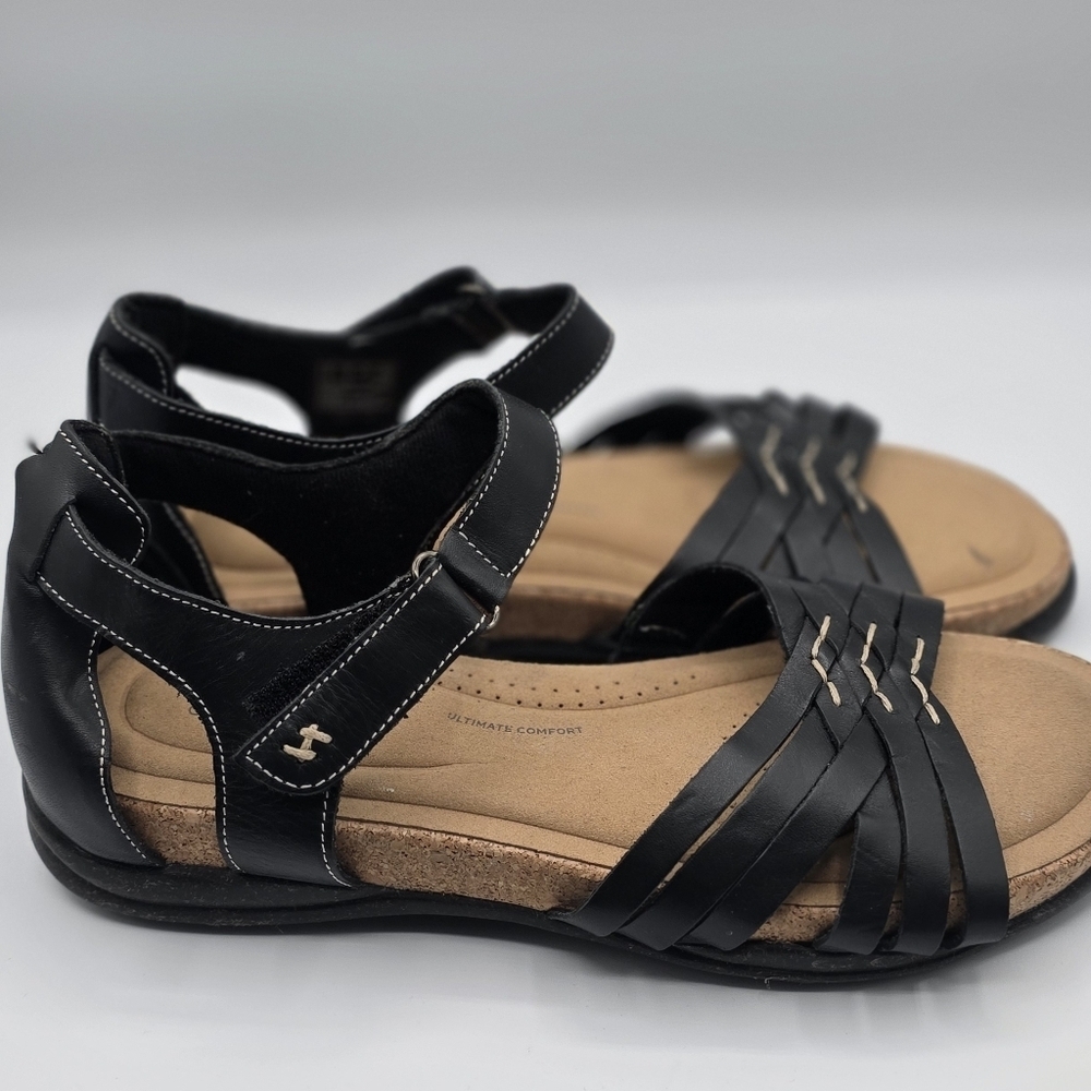 Clarks® Roseville Cove Women's Leather SandalsShoes Size 10 Black Cushioned - Picture 14 of 14